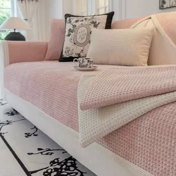 Chenille Plaid Sofa Covers for Living Room Non-Slip Solid Color Sofa Mat L Shape Universal Couch Cushion Slipcovers Home 70x70 A