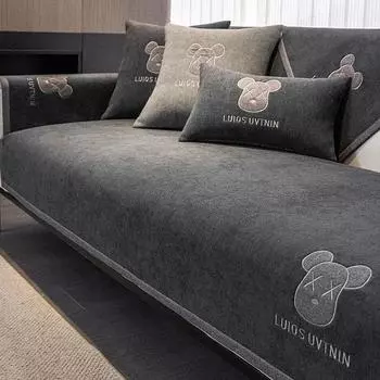 Chenille Sofa Cover Antislip Universal for All Seasons Dust Sofa Cover Solid Color Embroidered Decor Sofa Cushion Backrest Towel 70x70
