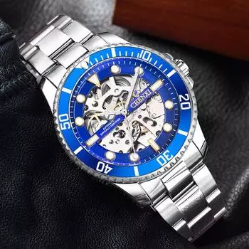 CHENXI Classic Watch Men Unique Dial Green Watches Luxury Gold Skeleton Automatic Mechanical Wristwatches Men Fashion Watches синий/серебряный