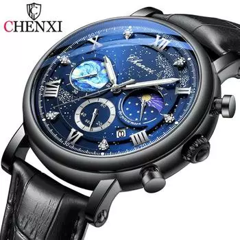 CHENXI мужские часы лучший бренд класса люкс кожаные мужские модные свидания деловые водонепроницаемые светящиеся часы розового золота