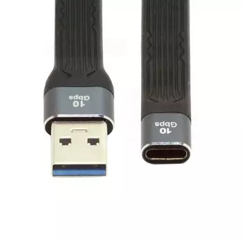 chenyang USB короткий USB тип A папа на USB тип C мама удлинитель плоский тонкий FPC кабель для передачи данных 13 см 10 Гбит/с для ноутбука настольный компьютер 3.1 кабель, 3.0 3.1 и чёрный