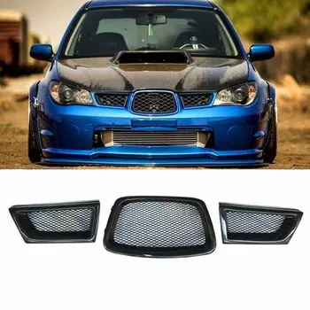Черная 3-х шт. карбоновая передняя нижняя решетка радиатора для Subaru Impreza WRX STi 9th 2006-2007 28012 чёрный