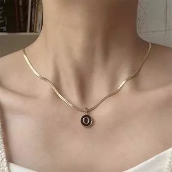 Черная буква, круглый кулон, ожерелье, 26 букв, цепочка в виде змеи, женское колье с регулируемой длиной, ожерелье, ювелирное изделие, подарок J