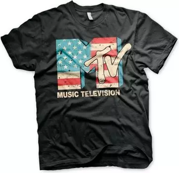 Черная футболка унисекс с потертым флагом США MTV S