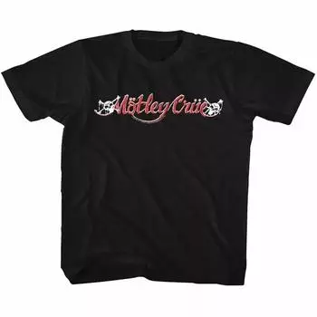 Черная молодежная футболка с красным и белым логотипом Motley Crue S