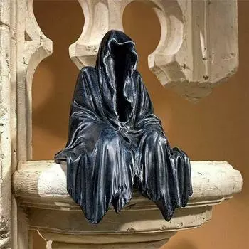 Черная статуэтка мрачного жнеца, захватывающее одеяние, настольная фигурка из смолы, украшения, скульптура ужасного призрака, украшения