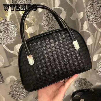 Черная тканая женская сумка, повседневная сумка для матери, портативная маленькая сумочка, винтажный кошелек, женская уличная сумка для покупок
