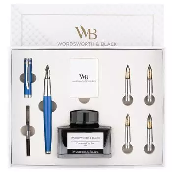 Чернила для авторучки Wordsworth Black, подарочные, 6 стержней для чернил, 4 сменных пера, ручка Premium Smooth Writing Pen & Set, флакон, картриджи, конвертер, перья,