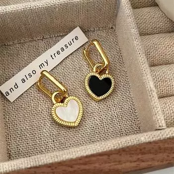 Черно-белые двухсторонние серьги Love Lock, французские ретро-серьги высокого класса, модные серьги для поездок на работу, изысканные универсальные серьги оптом 18K