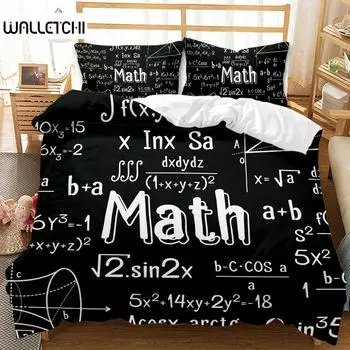 Черно-белый пододеяльник с математическими формулами для расчета Комплект постельного белья для подростков, постельное белье для мальчиков, дизайн комнаты, постельное белье, пододеяльник EU single(135x200cm)