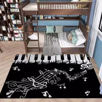 Черный 3D-печатный ковер с клавишами пианино, ковры для гостиной, спальни, большой музыкальный ковер, ковры для детской спальни, прикроватной тумбочки в гостиной 40X60cm-16x24in
