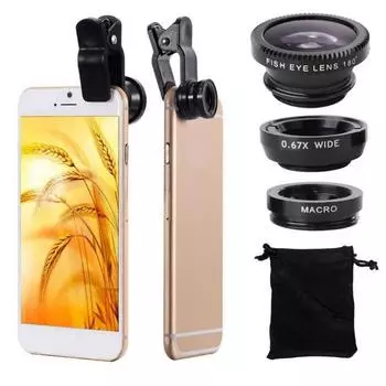 Черный 3в1 «рыбий глаз»+макро+широкоугольный зажим для объектива камеры для Iphone Samsung
