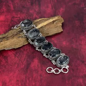 Черный браслет из рутила, 925 пробы, чистое серебро, драгоценные камни, браслет ручной работы, на День памяти Adjustable with 8 inches чёрный