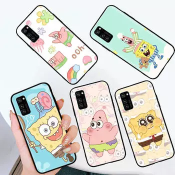 Черный чехол для iPhone 16 15 Plus 14 13 12 11 Pro 8 6 SE XR XS Max P30 Nova 5T Y5P Y6 Y7 Y8P Y9 Realme C30 C33 C31 S-40 Spongebob VIVO Y21S аэро