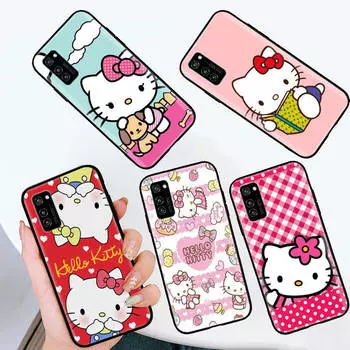 Черный чехол для iPhone 16 15 Plus 14 13 12 11 Pro 8 6 SE XR XS Max P30 Nova 5T Y5P Y6 Y7 Y8P Y9 Realme C30 C33 C31 L-5 Hello Kitty iPhone 8 пламенный