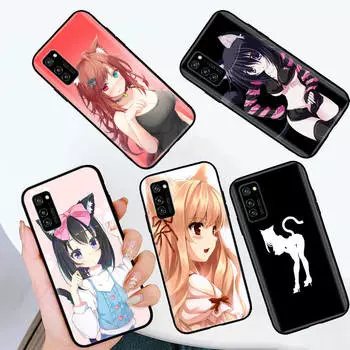 Черный чехол для OPPO Reno 8 6 5 4 Pro Plus Find X3 A17 A3 A31 A38 A40 A53 A54 A55 A74 A76 A78 A77 A80 A94 A95 A96 Lite W-59 Cat Girl OPPO A96 4G капри