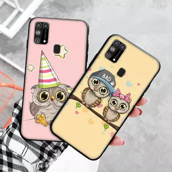 Черный чехол для Xiaomi Redmi 13C Note 9 iPhone XR 7 8 14 15 11 12 13 X XS Pro Max Samsung A25 S23 S24 FE Ultra Plus милая сова Samsung J6 Plus чёрный