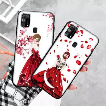 Черный чехол для Xiaomi Redmi 13C Note 9 iPhone XR 7 8 14 15 11 12 13 X XS Pro Max Samsung A25 S23 S24 FE Ultra Plus Bridal Dress Girl Samsung A22 5G чёрный