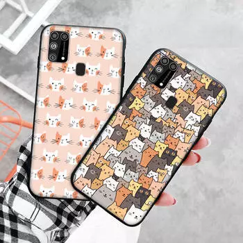 Черный чехол для Xiaomi Redmi 13C Note 9 iPhone XR 7 8 14 15 11 12 13 X XS Pro Max Samsung A25 S23 S24 FE Ultra Plus милые коты Samsung S24 Ultra бездна