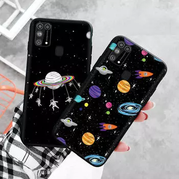 Черный чехол для Xiaomi Redmi 13C Note 9 iPhone XR 7 8 14 15 11 12 13 X XS Pro Max Samsung A25 S23 S24 FE Ultra Plus Planet Xiaomi Poco C3 бездна