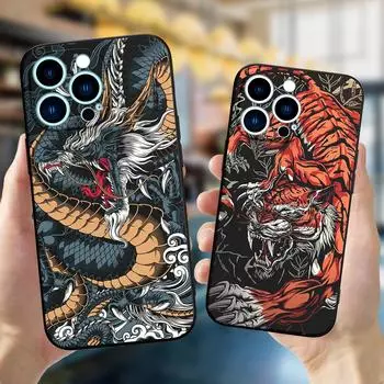 Черный чехол из ТПУ для Apple iPhone 5 5S se 2020 6 6s 7 8 plus x 10 XR XS 11 12 13 mini pro MAX задняя крышка тигр, китайский дракон iphone 5 5S SE 2016
