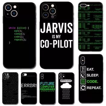 Черный чехол из ТПУ для iPhone 14, 13, 12, 11 mini pro MAX 5 5S se 2020 6 6s 7 8 plus x 10 XR XS, чехол Кодирование Коды программирования Код iphone se 2020