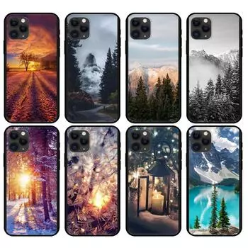 Черный чехол из ТПУ для iPhone 5 5s se 2020 6 6s 7 8 plus x 10 XR XS 11 12 mini pro MAX задняя крышка Пейзаж Зима Легкий снег iphone 5 5S SE