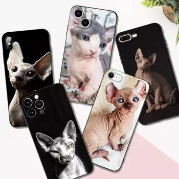 Черный чехол из ТПУ для iPhone 5 5s se 2020 6 6s 7 8 plus x 10 XR XS 11 12 13 mini pro MAX задняя крышка с изображением кошки-сфинкса iphone se 2020