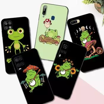 Черный чехол из ТПУ для OPPO A32 A33 A53 A53S A54 A55 A73 A74 A76 A77 A91 A94 A95 A93S A92S 4G 5G Kawaii лягушка-гриб OPPO A54 5G