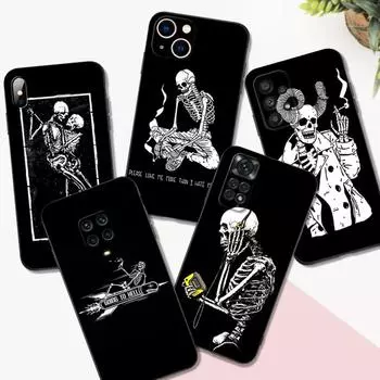 Черный чехол из ТПУ для Samsung Galaxy M53 M13 M62 A12 A22 A32 A42 A52 A72 4g 5g A20S задняя крышка прекрасный скелет череп Samsung A32 5G