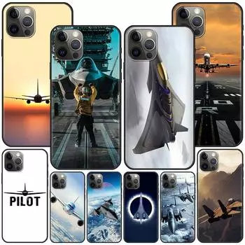 Черный чехол с изображением самолета для Apple Iphone 11 13 12 Mini 14 Pro Max Xr 7 8 + Se 2020 Xs 6 6s Plus 5 5S, силиконовый чехол для телефона iPhone 14 Pro Max