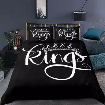 Черный комплект постельного белья - 3D-печатные узоры с текстом King, пододеяльник для подростков, комплект из микрофибры с начесом для взрослых 135X200cm