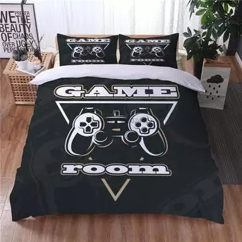 Черный комплект постельного белья GamePad с рисунком из мультфильма, пододеяльники, наволочки для взрослых и детей, комплекты постельного белья Queen King Double Size 135x200cm 2pcs
