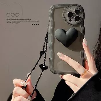 Черный Love Ins Jane Heart 3d браслет-чехол для телефона силиконовый волнистый чехол для Iphone 13 Pro Max 12 11 Xsmax X Xr 8 7 Plus задняя крышка For iphone 12promax