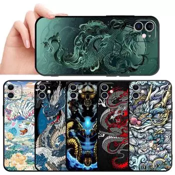 Черный мягкий чехол для телефона Iphone 12 Mini 13 Pro 8 Plus 7 6s Se 11 14 Pro Max Xr Xs X, модный чехол в стиле китайского тигра и дракона iPhone 5 5s SE
