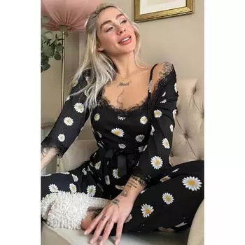 Черный пижамный комплект Daisy Daisy Pattern Pegasus