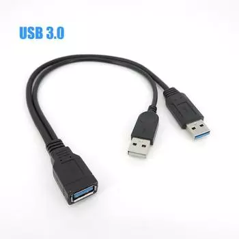 Черный разъем USB 3.0 типа A «мама» на двойной разъем USB «папа» с дополнительным питанием для передачи данных Y-удлинительный кабель для 2,5-дюймового мобильного жесткого диска