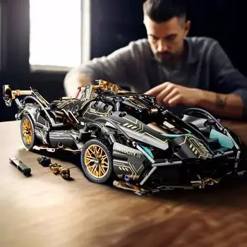 Черный V12 Block RC Tech Racer 1:14DIY Roadster Builds Block Assembly Block Block Block Car Игрушка Подарок на день рождения (1280 зерен)