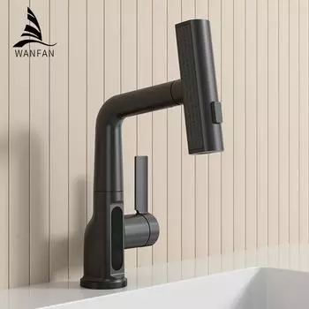 Черный водопадный кран для раковины с подъемным нисходящим потоком, распылитель для горячей и холодной воды, смеситель для раковины, кран для ванной комнаты 3228 G9/16 белый