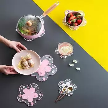 Cherry Blossom Heat Insulation Pad Dining Table Mat Anti-skid Cup Pads Non-slip Coaster Kitchen Accessories Coasters Table Mat S