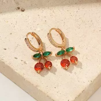 Cherry Shape Dangle Earrings for Women 2025 New Fashion Golden Drop Earring Zirconia Jewelry Wedding Party Accessorie золотой