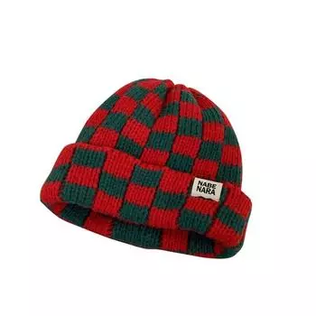 Chessboard Pullover Hat Korean Style Knitted Cap Soft Plaid Beanie Hat Female/Girls зелёный/хаки