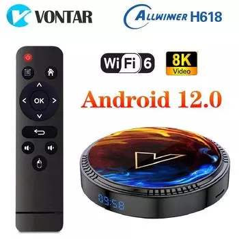Четырехъядерный процессор VONTAR H1 Android 12.0 TV Box Allwinner H618 Чипсет BT5.0 Wifi6 Google Voice Media Player Android TV Box 4G+32G чёрный