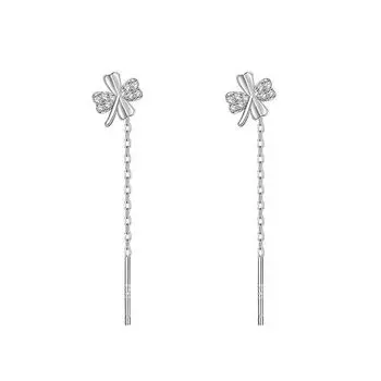 Четырехлистный клевер Earline Temperament Flash Diamond Lucky Grass серьги простые круглые, показывающие тонкое длинное бахромчатое звено цепочка для ушей copper