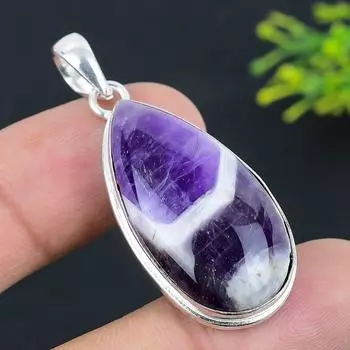 Chevron Amethyst Gemstone 925 Sterling Silver Jewelry Pendant 1.89 M4w64
