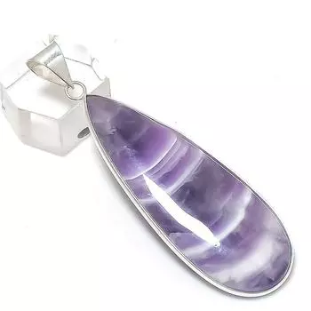 Chevron Amethyst Gemstone Handmade 925 Sterling Silver Pendant 2.64 G6C63