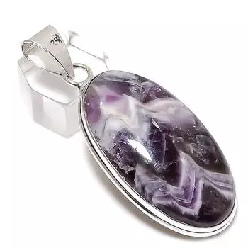 Chevron Amethyst Gemstone Handmade 925 Sterling Silver Pendant 2.36 j3R65