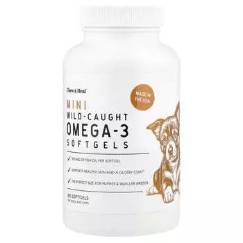Chew + Heal Мини капсулы с диким Омега-3 для собак и кошек, 180 капсул