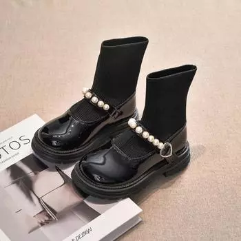 Chic Girls Platform Ankle Boots Autumn Winter Children s Boot Sweet Elegant Kids Fashion Princess Leather Boots Black Bowknot 26 чёрный