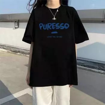 Chic Inner Wear K-style Loose Half Sleeve T-shirt Summer Wear Black 05 M